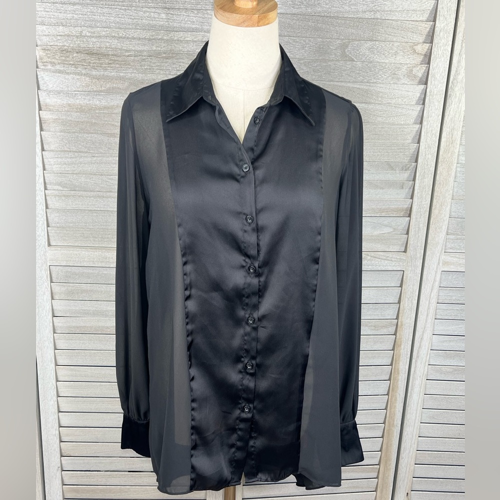 KIRNA ZABETE (at Target) Black Sheer Button Down Blouse w High Low Hem-Small